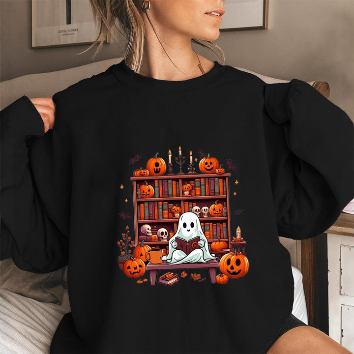 Kvinnors sweatshirt med höstlig läskig motiv och avslappnade puffärmar Mirla-Eva Jonsson