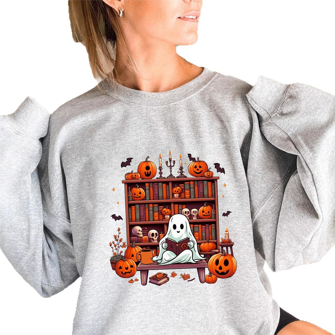 Kvinnors sweatshirt med höstlig läskig motiv och avslappnade puffärmar Mirla-Eva Jonsson