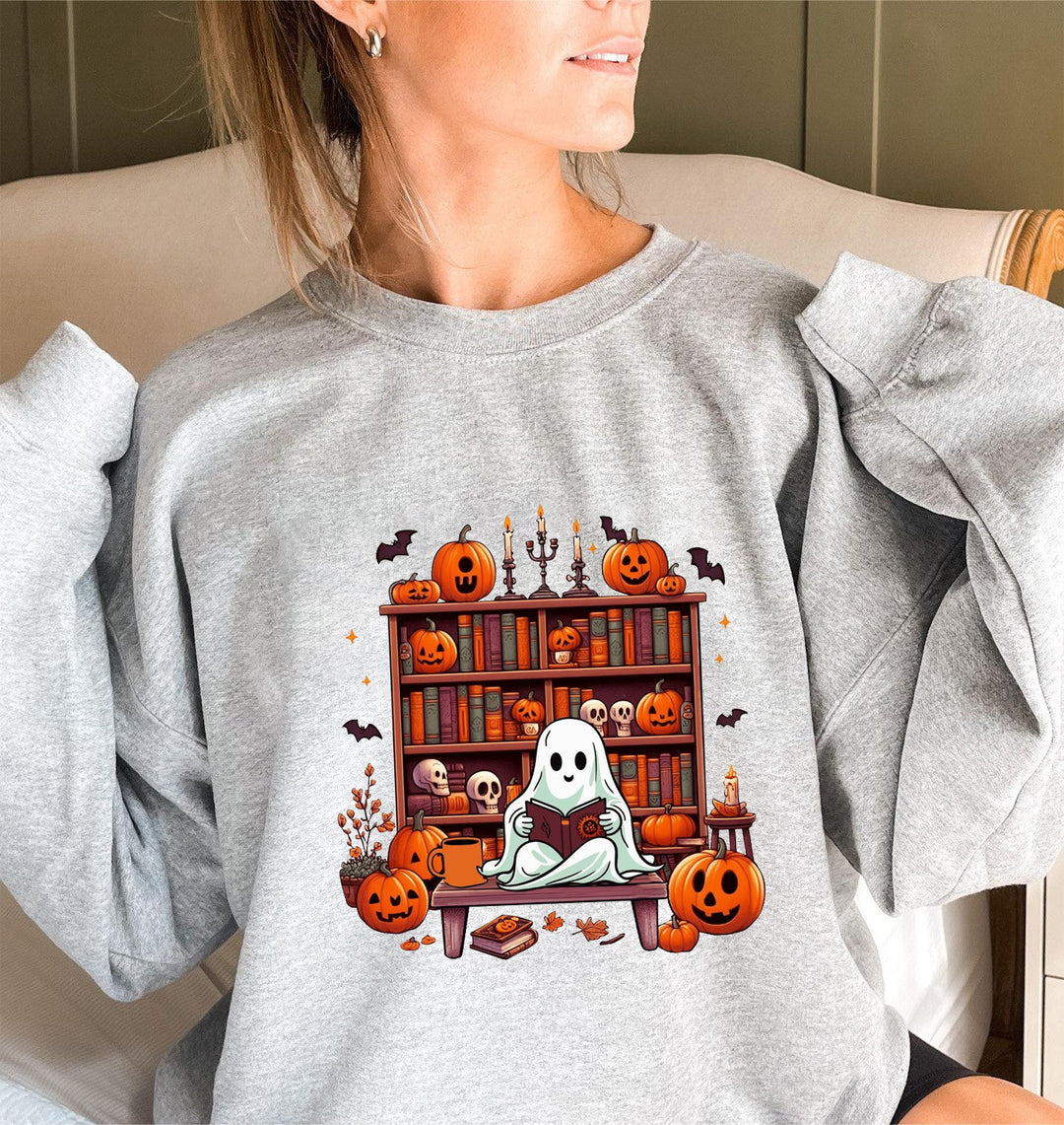 Kvinnors sweatshirt med höstlig läskig motiv och avslappnade puffärmar Mirla-Eva Jonsson