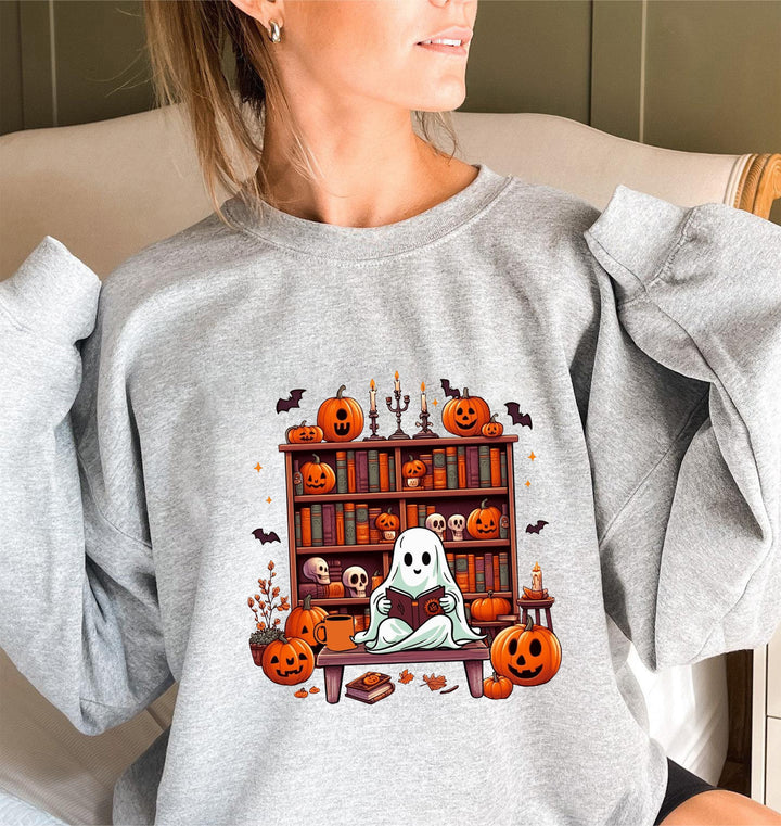 Kvinnors sweatshirt med höstlig läskig motiv och avslappnade puffärmar Mirla-Eva Jonsson