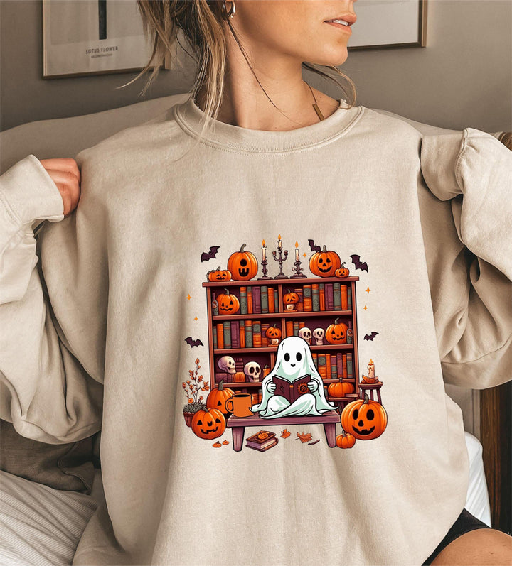 Kvinnors sweatshirt med höstlig läskig motiv och avslappnade puffärmar Mirla-Eva Jonsson