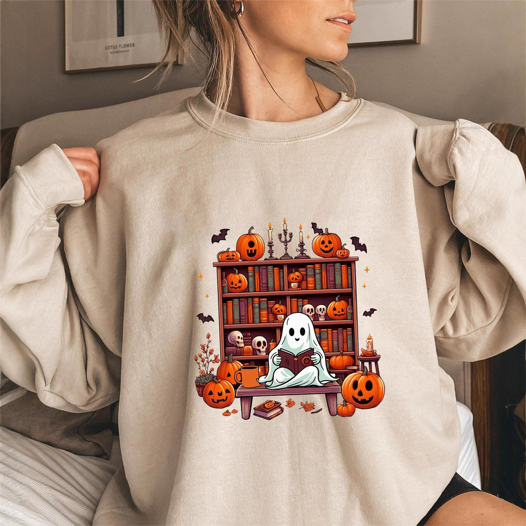 Kvinnors sweatshirt med höstlig läskig motiv och avslappnade puffärmar Mirla-Eva Jonsson