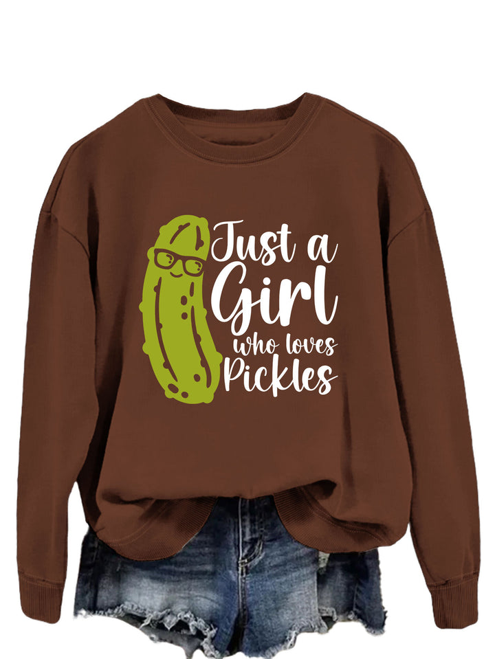Kvinnors sweatshirt med humoristisk gurkmotiv och avslappnad passform Mirla-Eva Jonsson