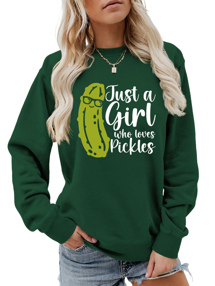 Kvinnors sweatshirt med humoristisk gurkmotiv och avslappnad passform Mirla-Eva Jonsson