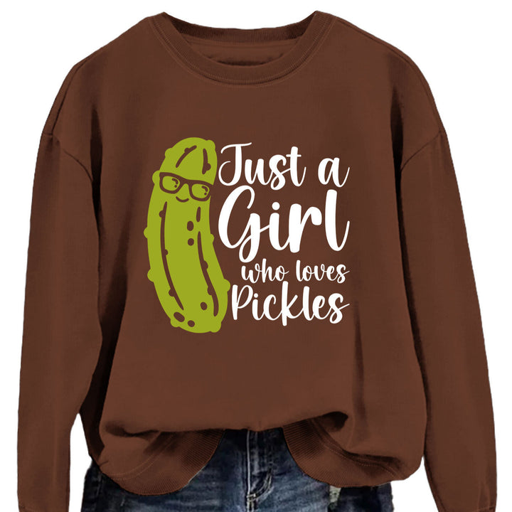 Kvinnors sweatshirt med humoristisk gurkmotiv och avslappnad passform Mirla-Eva Jonsson