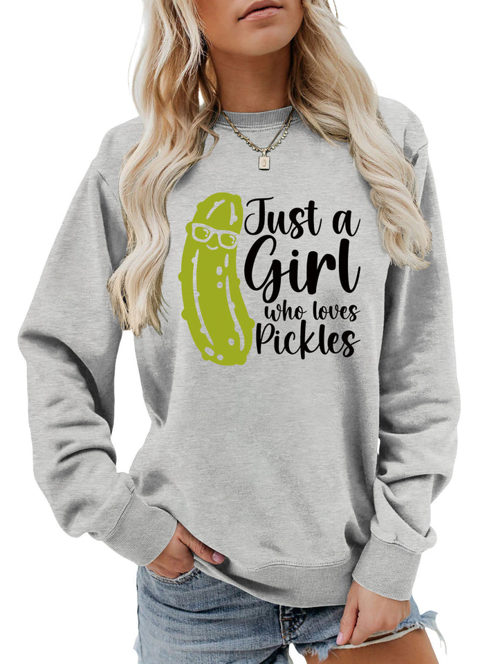 Kvinnors sweatshirt med humoristisk gurkmotiv och avslappnad passform Mirla-Eva Jonsson