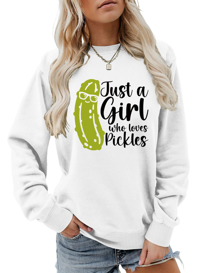 Kvinnors sweatshirt med humoristisk gurkmotiv och avslappnad passform Mirla-Eva Jonsson