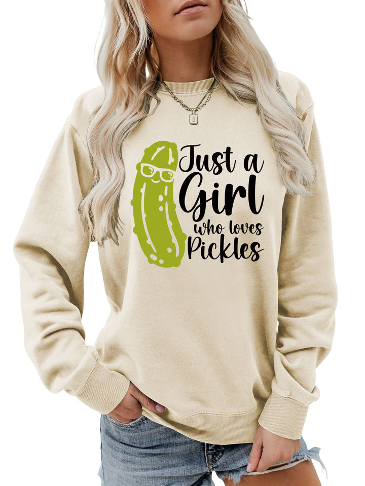 Kvinnors sweatshirt med humoristisk gurkmotiv och avslappnad passform Mirla-Eva Jonsson