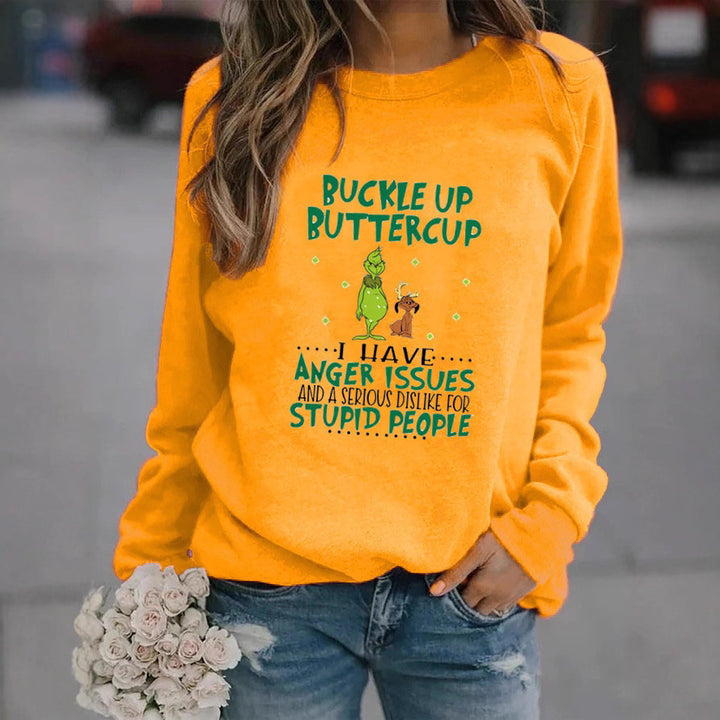 Kvinnors sweatshirt med humoristiskt citat och kreativ design Mirla-Eva Jonsson