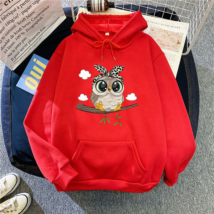 Kvinnors sweatshirt med huva med söt ugglemotiv Mirla-Eva Jonsson