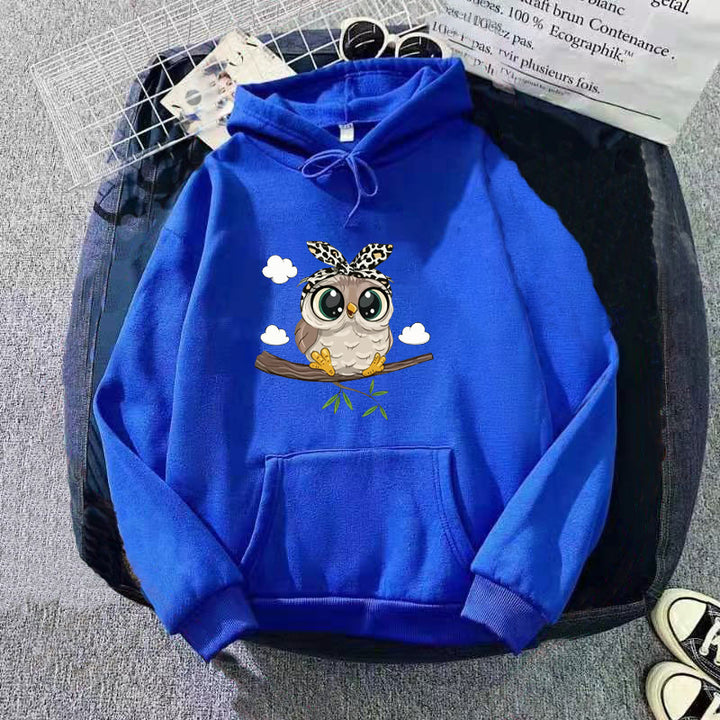 Kvinnors sweatshirt med huva med söt ugglemotiv Mirla-Eva Jonsson
