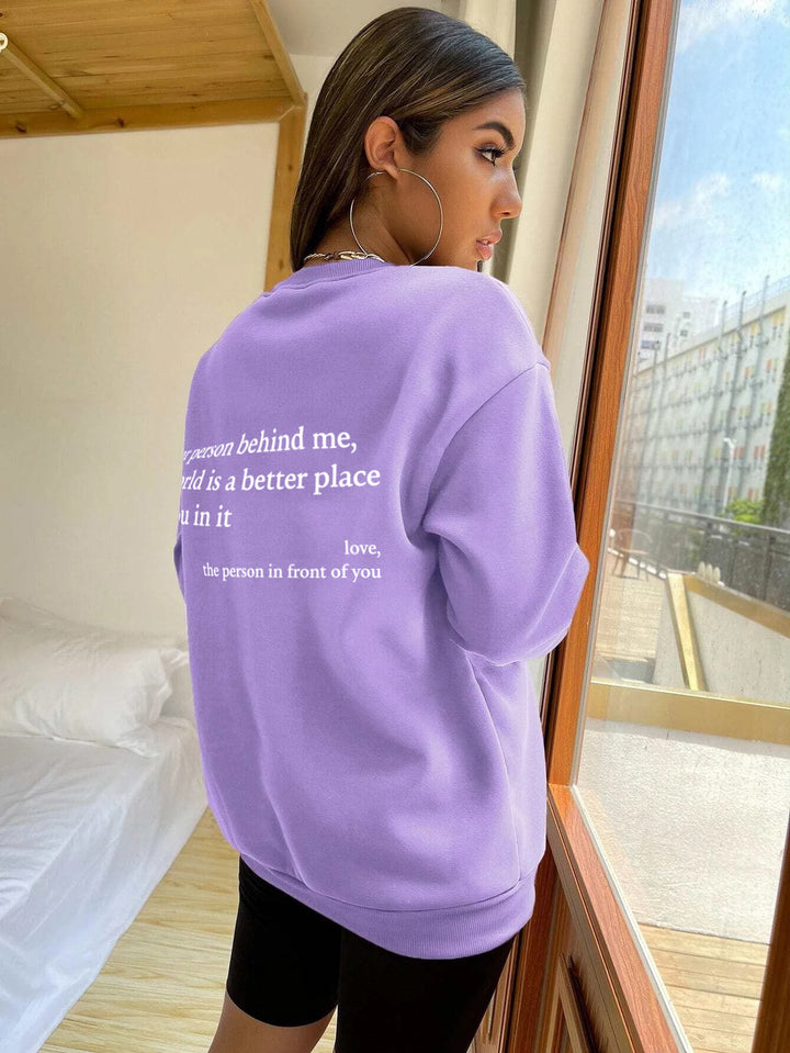 Kvinnors sweatshirt med inspirerande text Mirla-Eva Jonsson