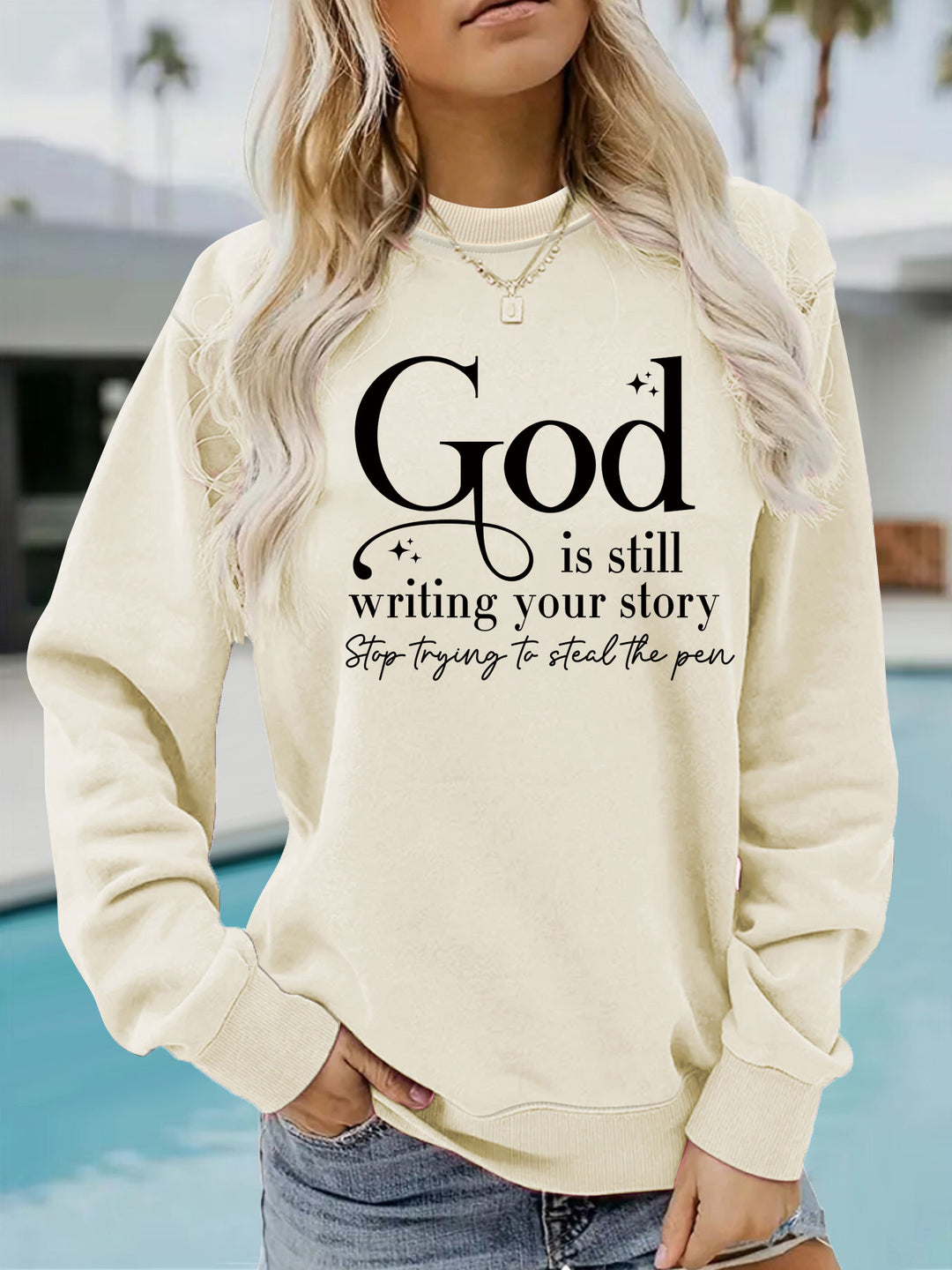 Kvinnors sweatshirt med inspirerande text Mirla-Eva Jonsson
