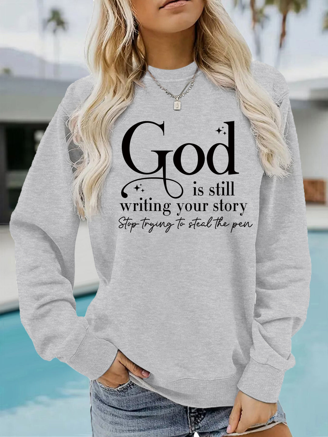Kvinnors sweatshirt med inspirerande text Mirla-Eva Jonsson