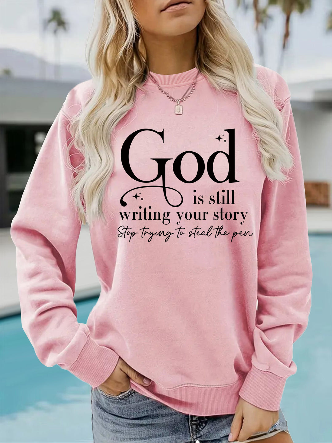 Kvinnors sweatshirt med inspirerande text Mirla-Eva Jonsson