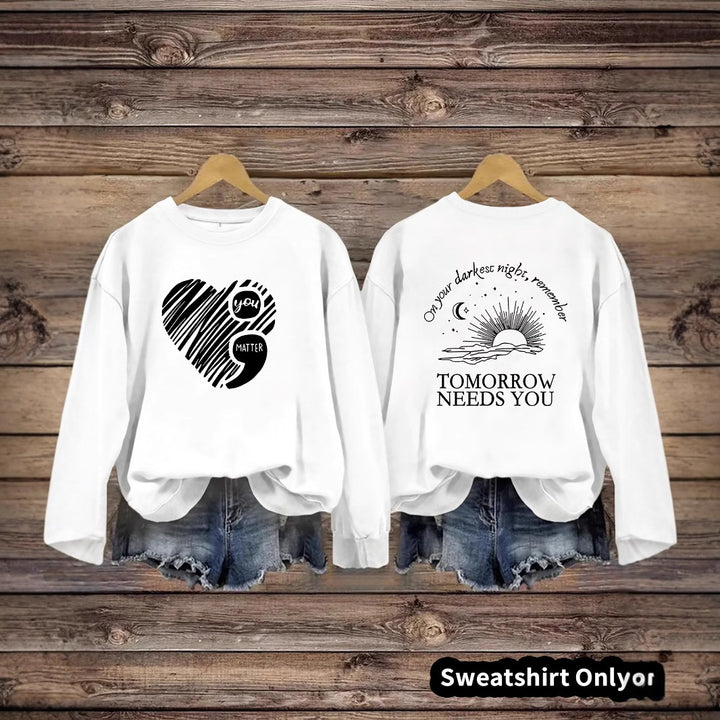 Kvinnors sweatshirt med inspirerande tryck och stort hjärtmotiv Mirla-Eva Jonsson