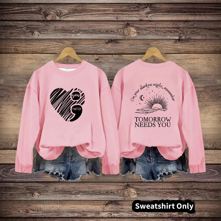 Kvinnors sweatshirt med inspirerande tryck och stort hjärtmotiv Mirla-Eva Jonsson