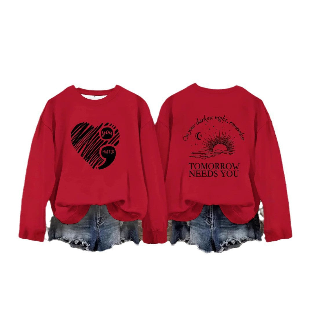 Kvinnors sweatshirt med inspirerande tryck och stort hjärtmotiv Mirla-Eva Jonsson