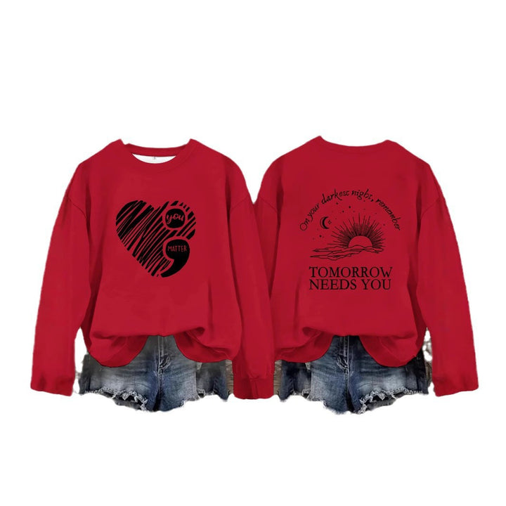 Kvinnors sweatshirt med inspirerande tryck och stort hjärtmotiv Mirla-Eva Jonsson