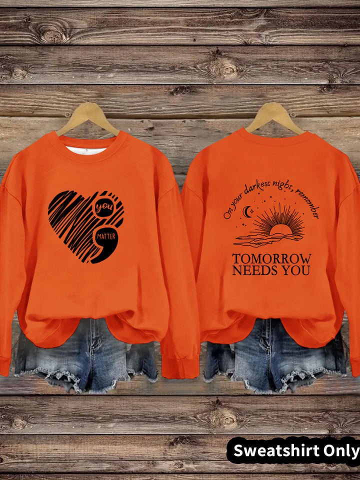 Kvinnors sweatshirt med inspirerande tryck och stort hjärtmotiv Mirla-Eva Jonsson