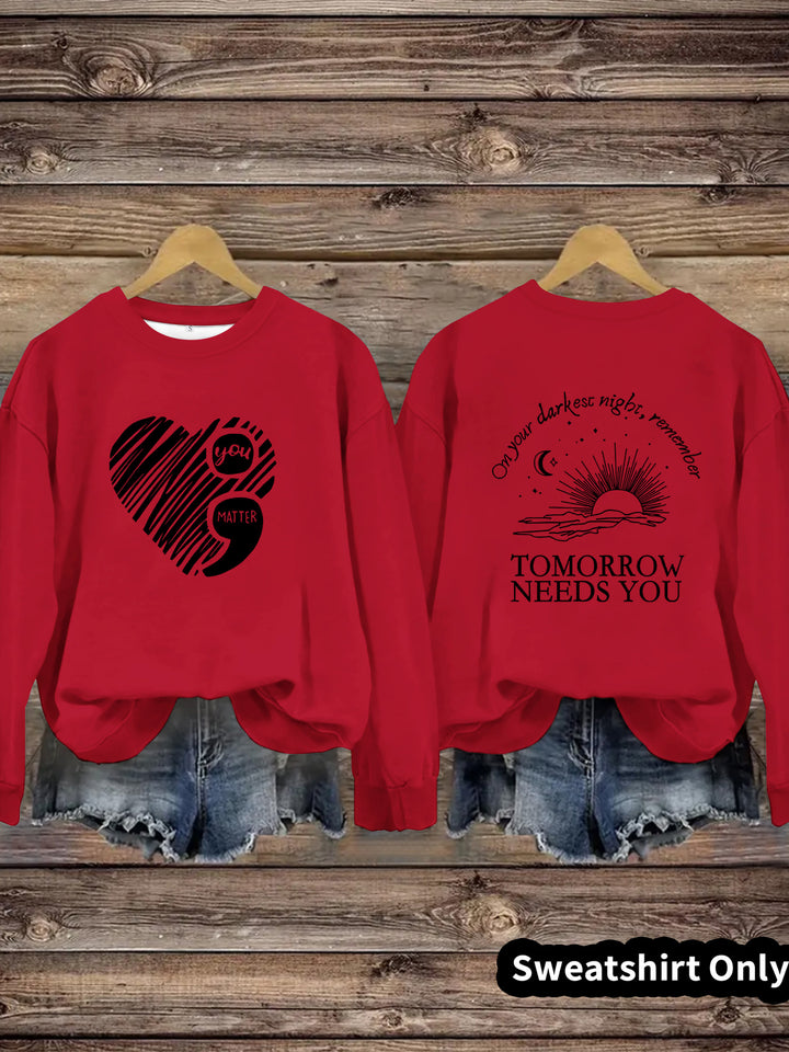 Kvinnors sweatshirt med inspirerande tryck och stort hjärtmotiv Mirla-Eva Jonsson
