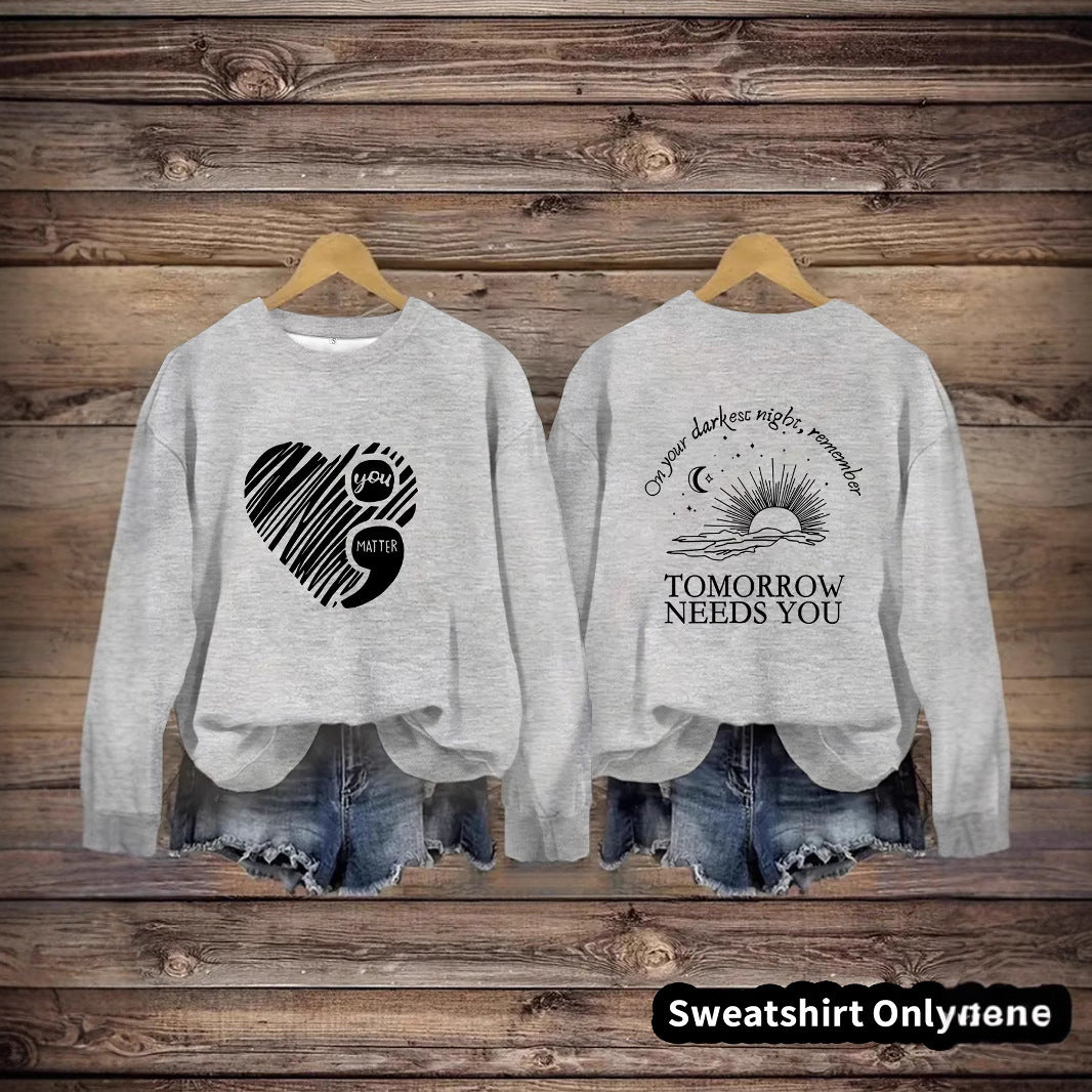 Kvinnors sweatshirt med inspirerande tryck och stort hjärtmotiv Mirla-Eva Jonsson