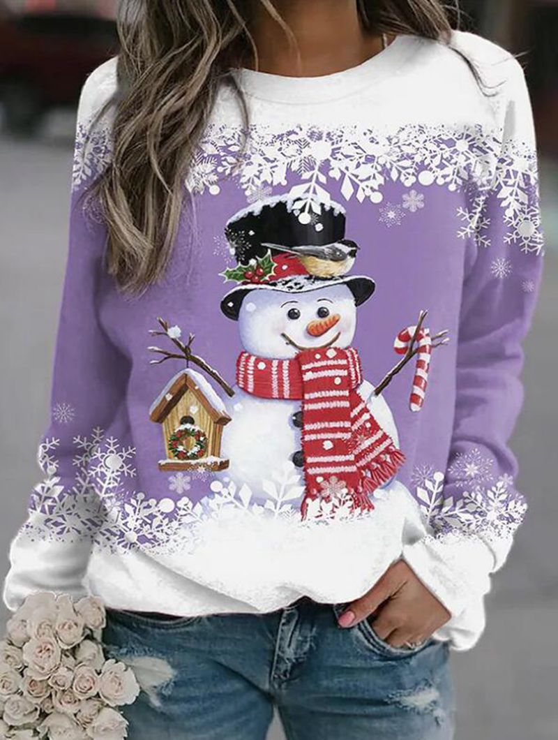 Kvinnors sweatshirt med jul snögubbe motiv och lång ärm Mirla-Eva Jonsson