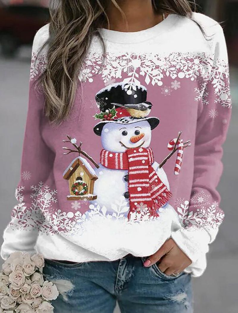 Kvinnors sweatshirt med jul snögubbe motiv och lång ärm Mirla-Eva Jonsson