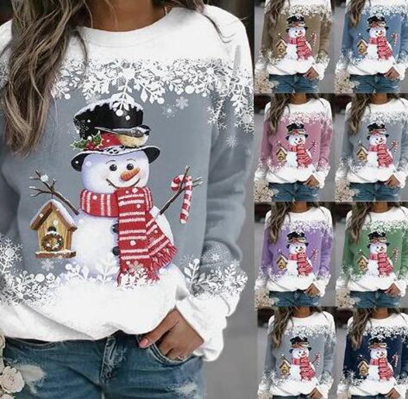 Kvinnors sweatshirt med jul snögubbe motiv och lång ärm Mirla-Eva Jonsson