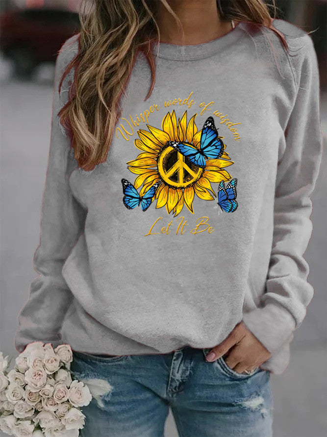 Kvinnors sweatshirt med konstnärlig design av solros och fjäril Mirla-Eva Jonsson