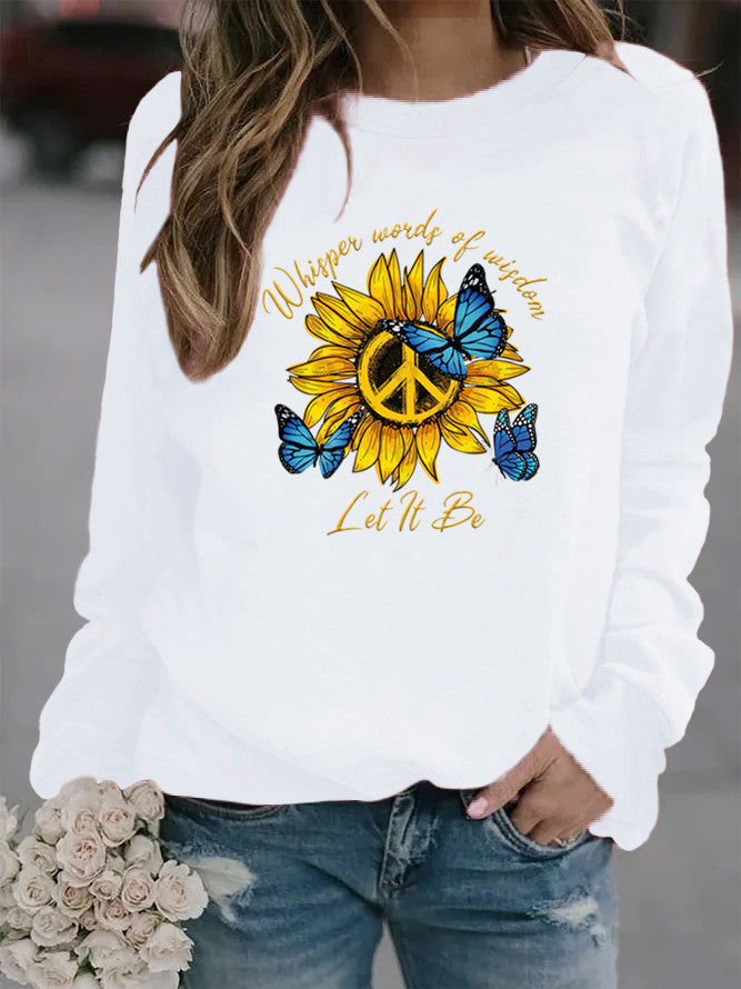 Kvinnors sweatshirt med konstnärlig design av solros och fjäril Mirla-Eva Jonsson