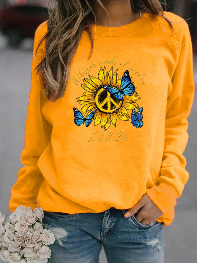 Kvinnors sweatshirt med konstnärlig design av solros och fjäril Mirla-Eva Jonsson