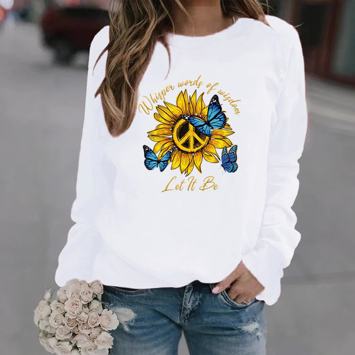Kvinnors sweatshirt med konstnärlig design av solros och fjäril Mirla-Eva Jonsson