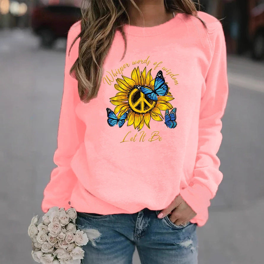 Kvinnors sweatshirt med konstnärlig design av solros och fjäril Mirla-Eva Jonsson
