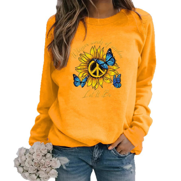 Kvinnors sweatshirt med konstnärlig design av solros och fjäril Mirla-Eva Jonsson