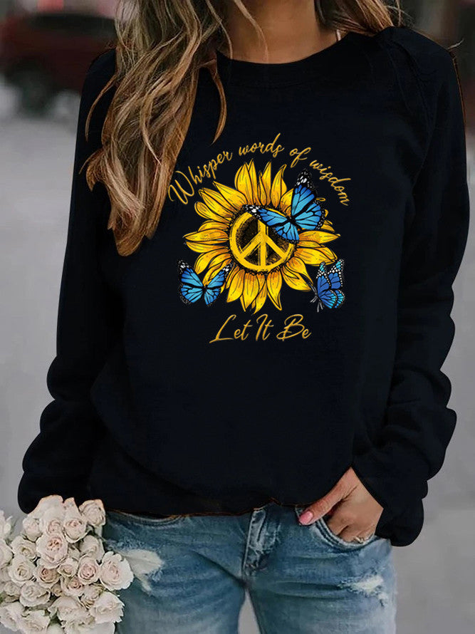 Kvinnors sweatshirt med konstnärlig design av solros och fjäril Mirla-Eva Jonsson