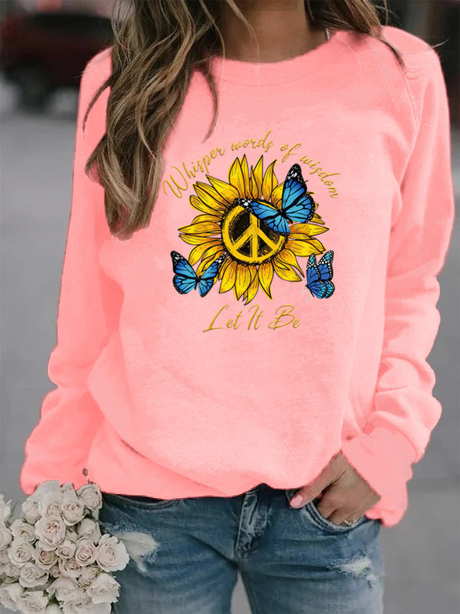 Kvinnors sweatshirt med konstnärlig design av solros och fjäril Mirla-Eva Jonsson