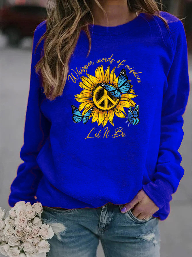 Kvinnors sweatshirt med konstnärlig design av solros och fjäril Mirla-Eva Jonsson