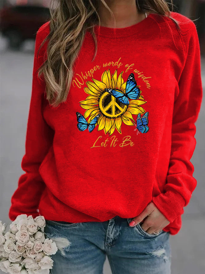 Kvinnors sweatshirt med konstnärlig design av solros och fjäril Mirla-Eva Jonsson