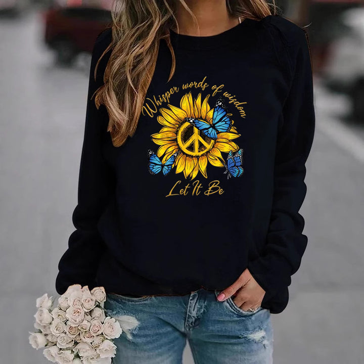 Kvinnors sweatshirt med konstnärlig design av solros och fjäril Mirla-Eva Jonsson