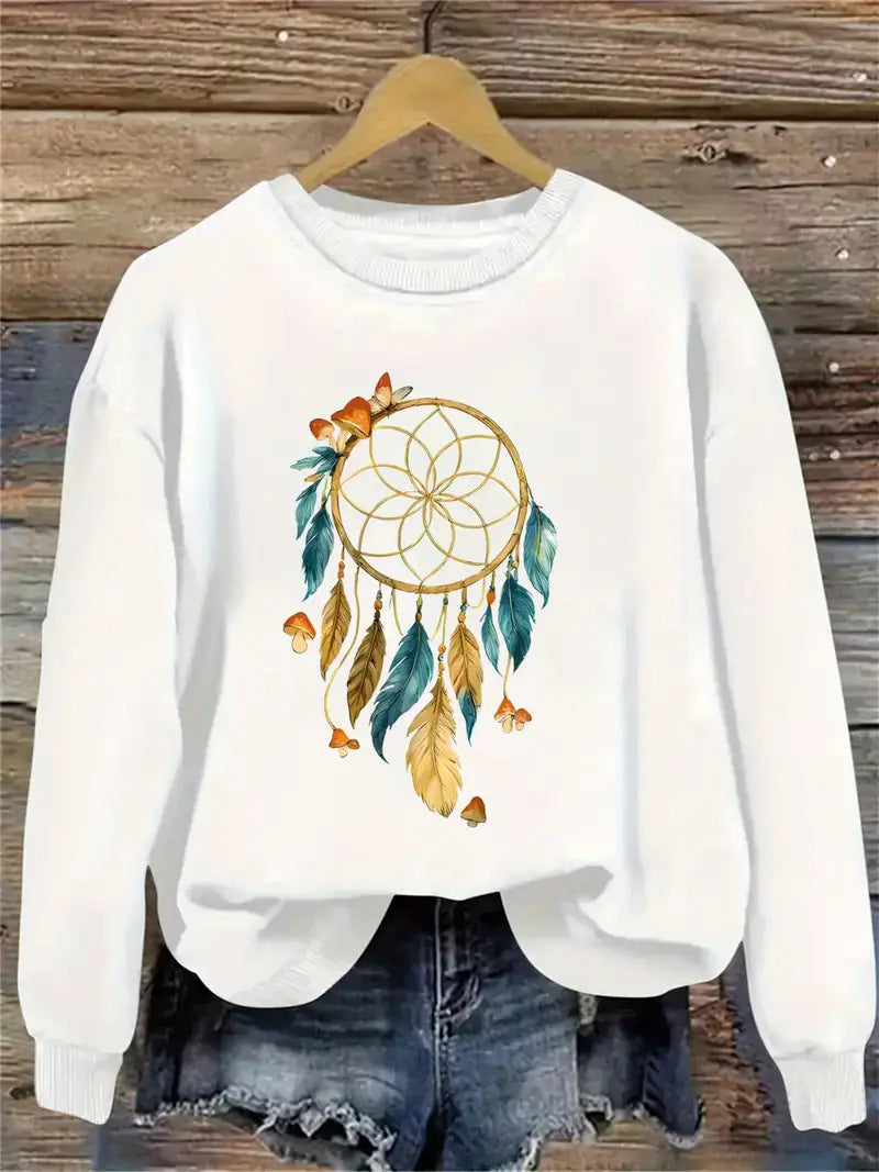 Kvinnors sweatshirt med konstnärlig drömfångare design Mirla-Eva Jonsson
