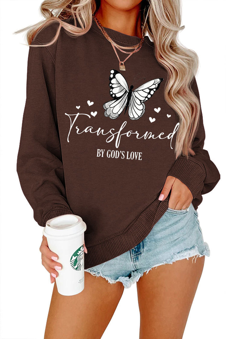 Kvinnors sweatshirt med konstnärlig fjärilsmotiv och inspirerande slogan Mirla-Eva Jonsson
