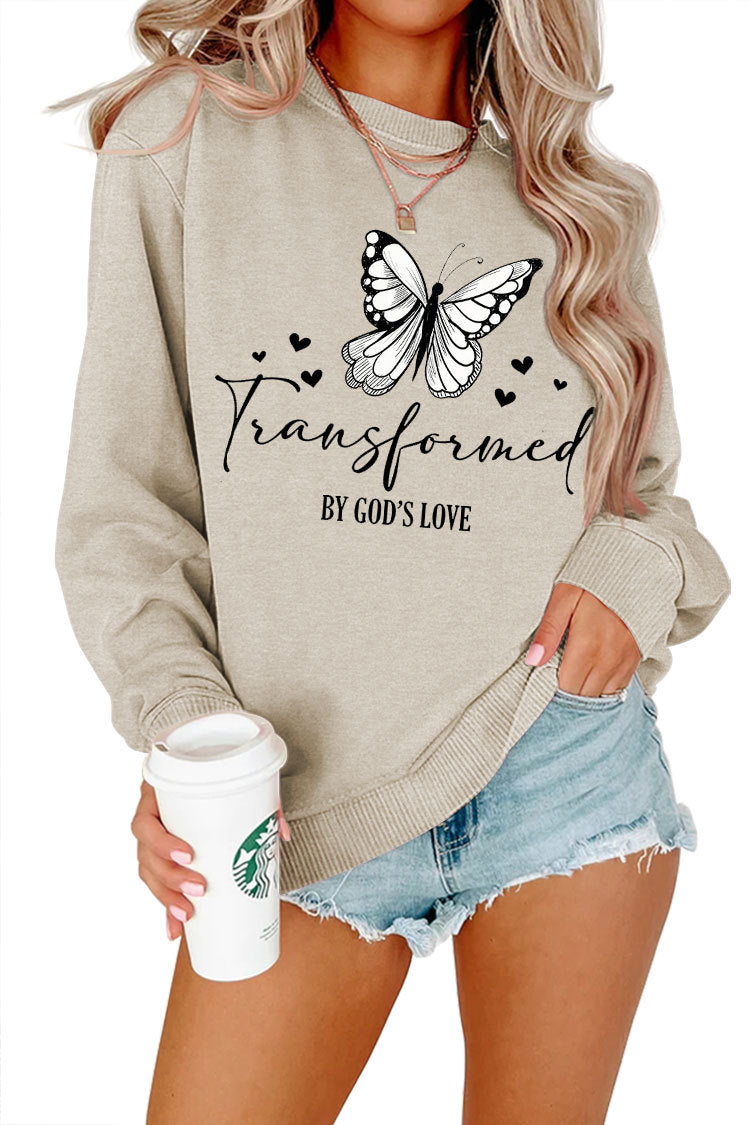 Kvinnors sweatshirt med konstnärlig fjärilsmotiv och inspirerande slogan Mirla-Eva Jonsson