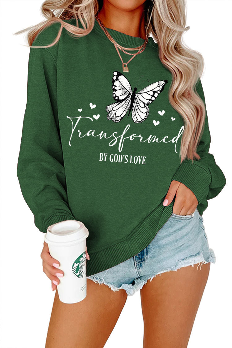 Kvinnors sweatshirt med konstnärlig fjärilsmotiv och inspirerande slogan Mirla-Eva Jonsson