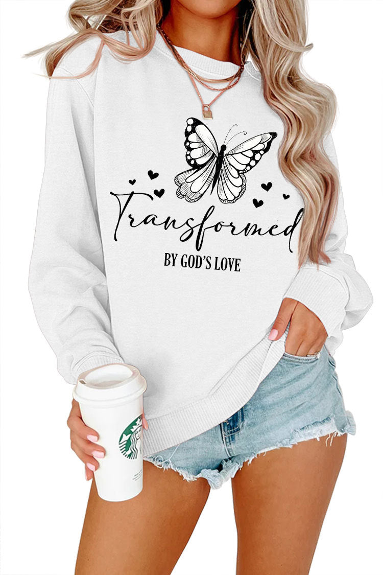 Kvinnors sweatshirt med konstnärlig fjärilsmotiv och inspirerande slogan Mirla-Eva Jonsson