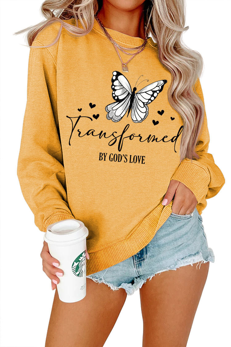 Kvinnors sweatshirt med konstnärlig fjärilsmotiv och inspirerande slogan Mirla-Eva Jonsson