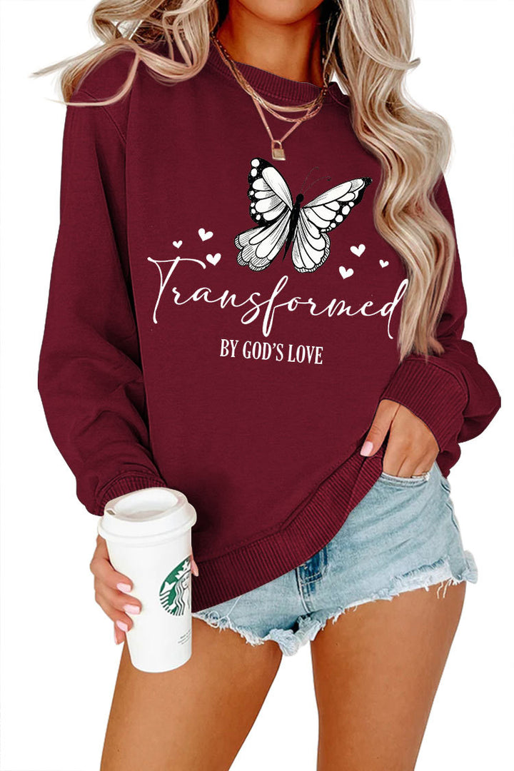 Kvinnors sweatshirt med konstnärlig fjärilsmotiv och inspirerande slogan Mirla-Eva Jonsson