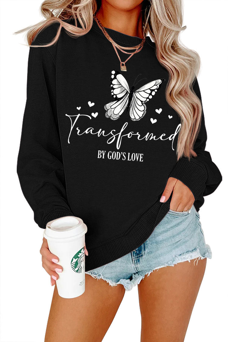 Kvinnors sweatshirt med konstnärlig fjärilsmotiv och inspirerande slogan Mirla-Eva Jonsson