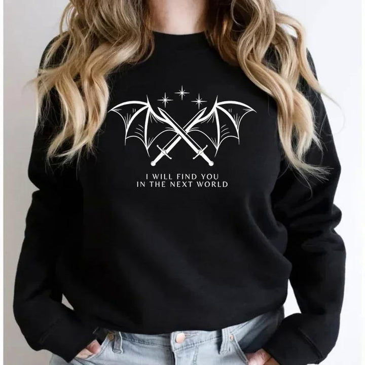 Kvinnors sweatshirt med konstnärlig grafisk design och inspirerande text Mirla-Eva Jonsson