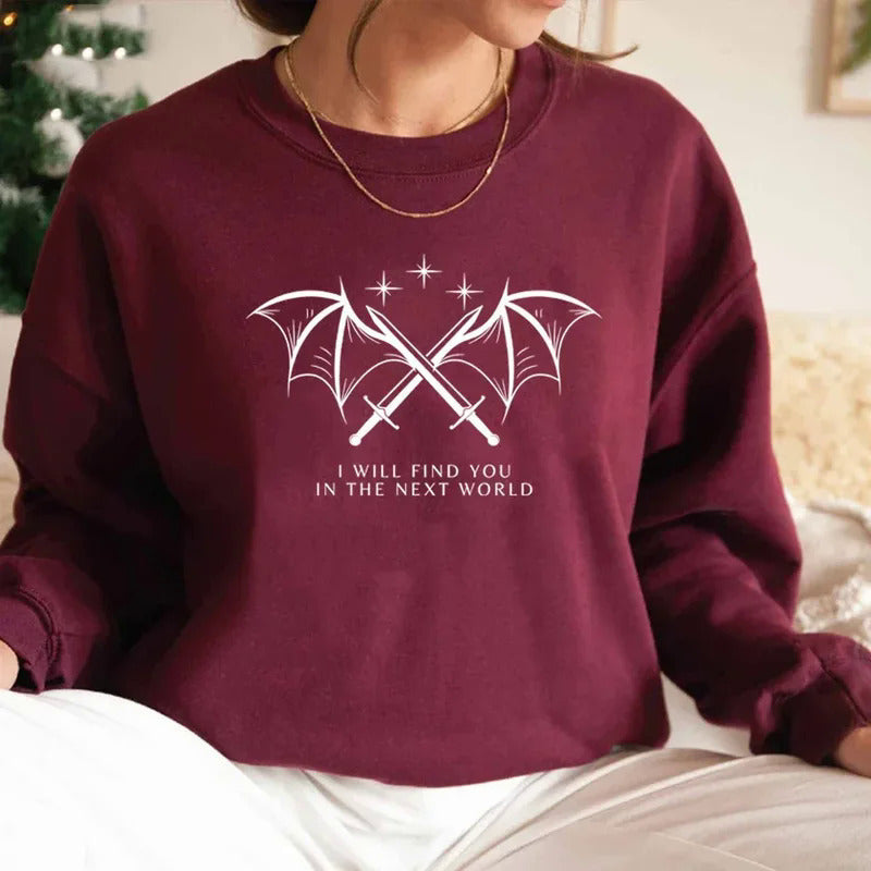 Kvinnors sweatshirt med konstnärlig grafisk design och inspirerande text Mirla-Eva Jonsson
